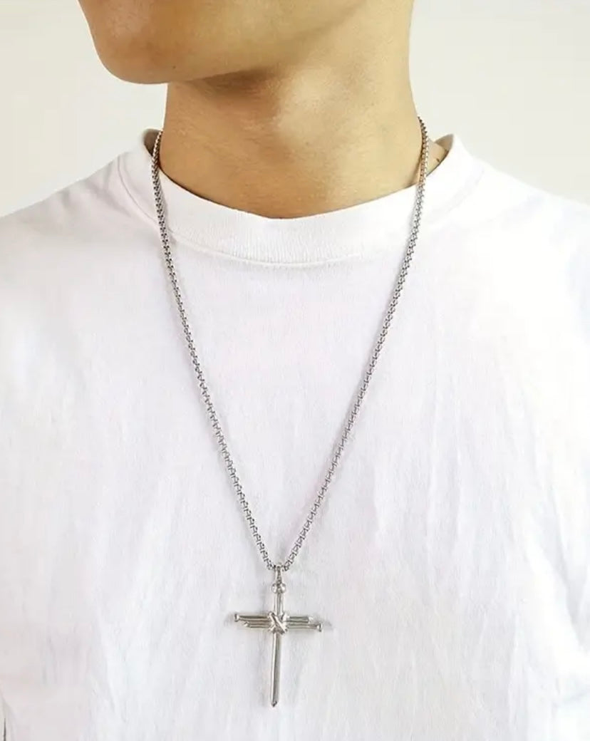 Stainless Steel Cross Pendant made of nails with Chain