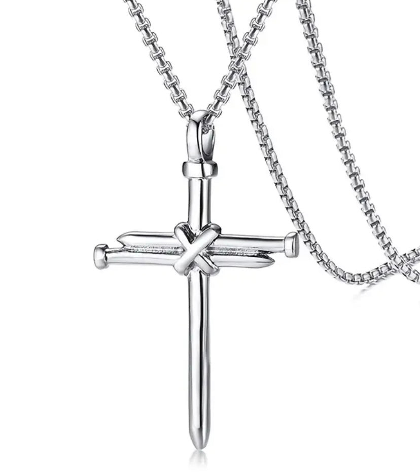 Stainless Steel Cross Pendant made of nails with Chain