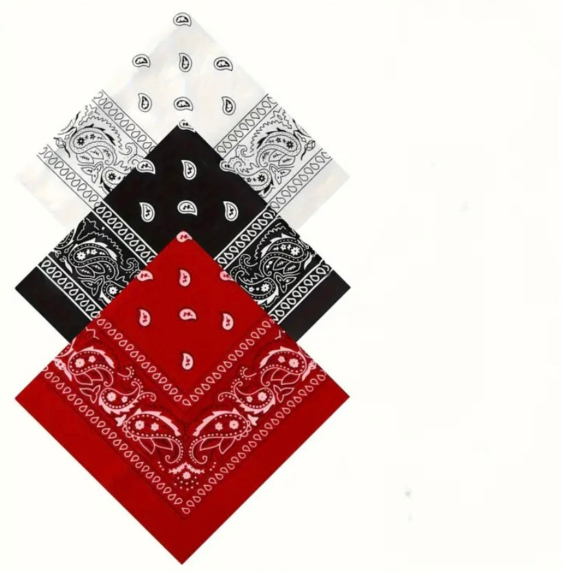 Bandana 3 pack Black, Red, White.