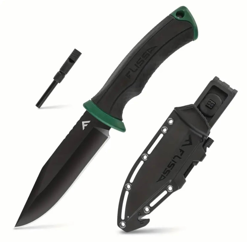 Survival Knife with Sheath, Fire Starter, Whistle.